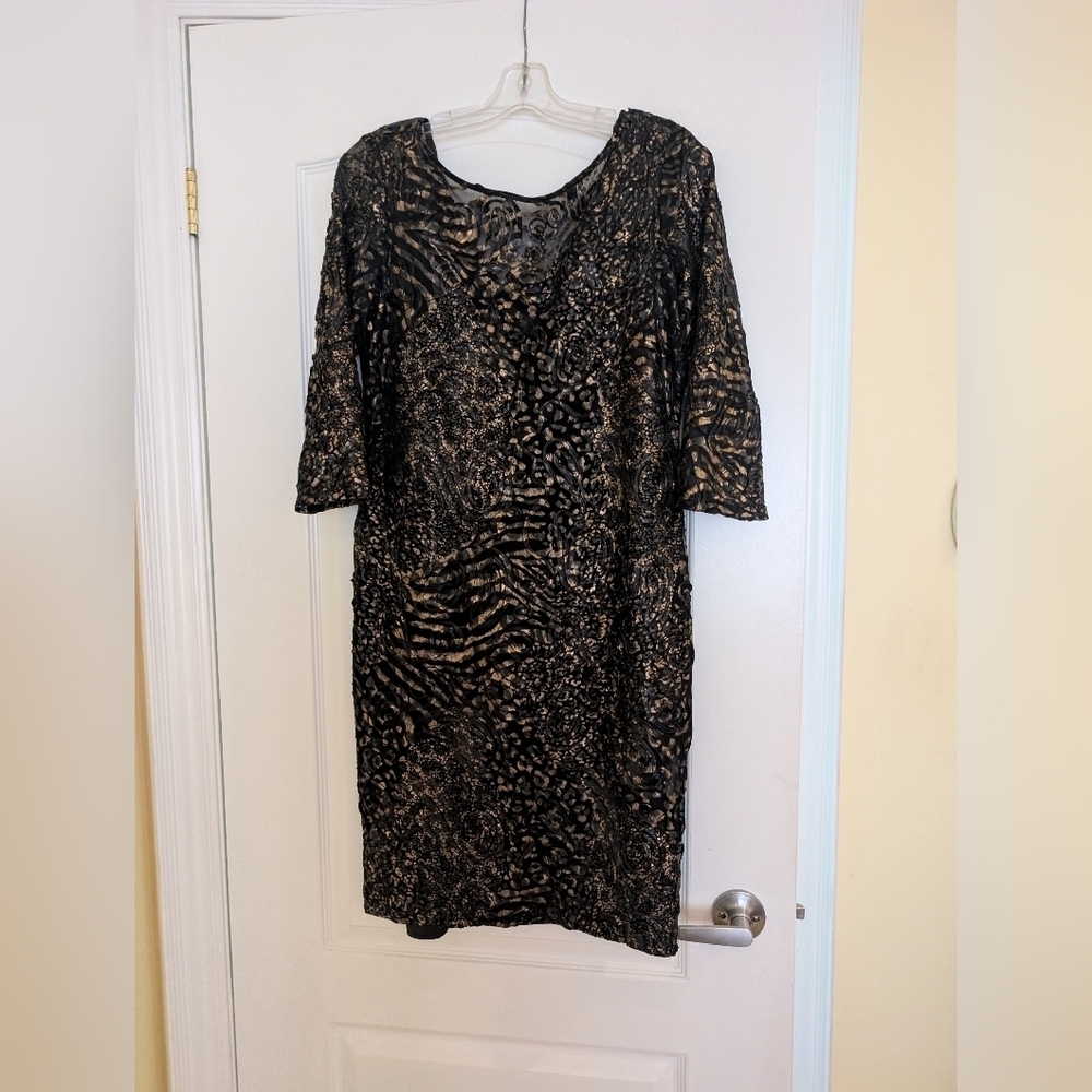 Frank Lyman Design Black and Gold Lace Dress